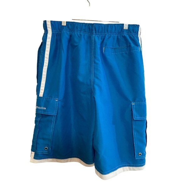 Beverly Hills Polo Club Men’s Swim Trunks M Blue White Trim Cargo Pockets Logo - Picture 2 of 16